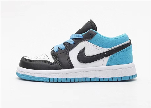 Youth Running Weapon Air Jordan 1 Black/Blue/White Low Top Shoes 084